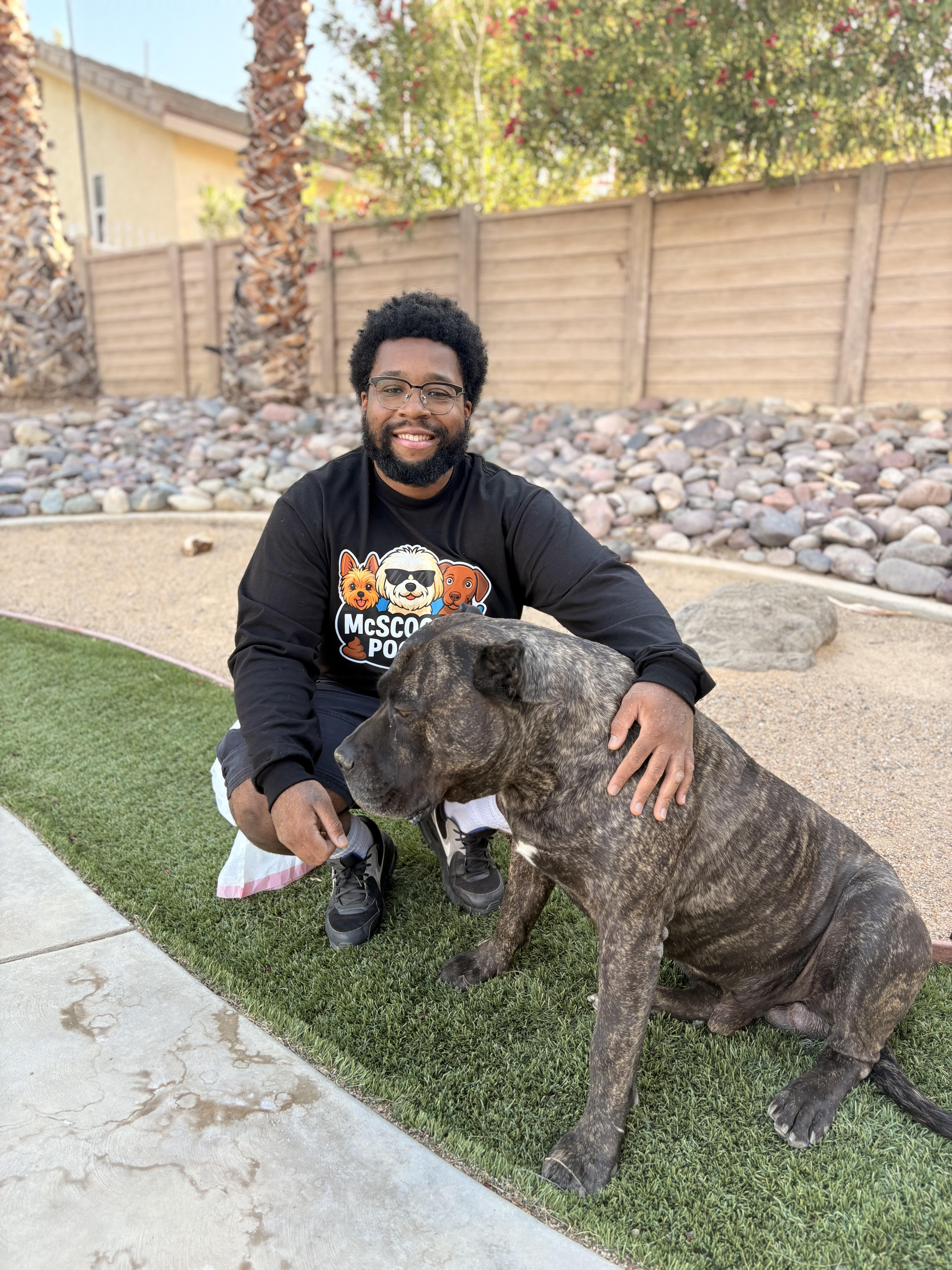 McScoopin Poopin owner with a happy client dog in Lancaster CA